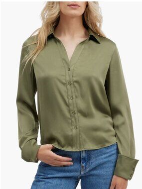 ✨ NVLT Olive Satin Button-Up Shirt Women XS ✨